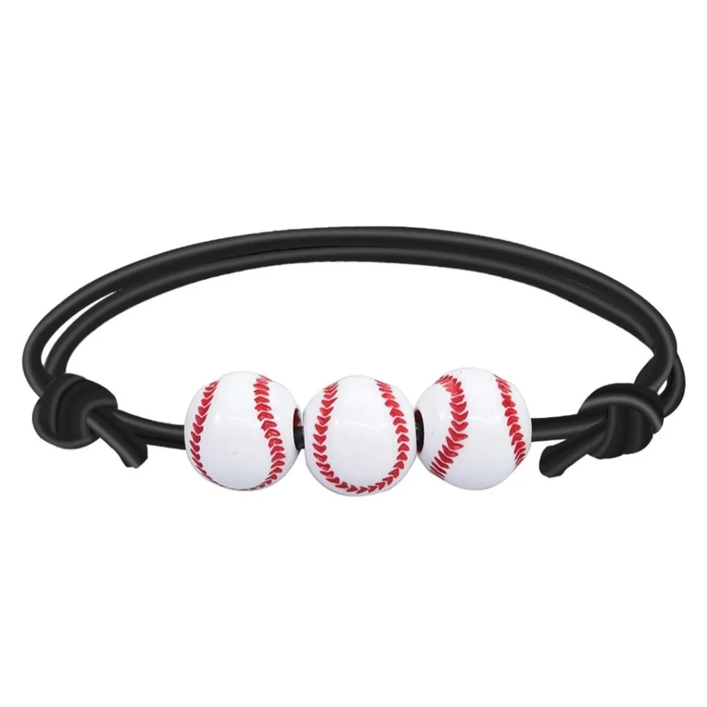 Black Baseball Bracelet Set of 2 Bead Charms Sport Friendship Couple Gift Set